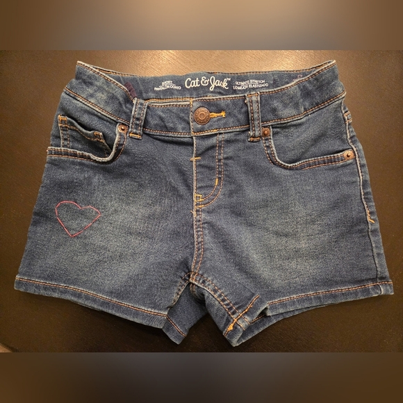 Cat & Jack Denim Shorts with Heart Embroidery - Picture 1 of 4